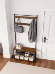 Vasagle Coat Rack, Hall Tree With Shoe Storage Bench, 32 X 85 X 175 Cm, Industrial, Rustic Brown And Black - thumbnail 6