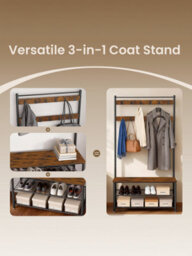 Vasagle Coat Rack, Hall Tree With Shoe Storage Bench, 32 X 85 X 175 Cm, Industrial, Rustic Brown And Black - thumbnail 7