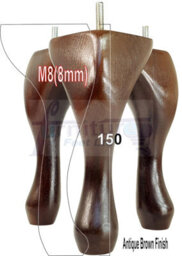 L&F Queen Anne Wooden Legs Antique Brown 150mm High Set Of 4 Replacement Furniture Feet Chairs Sofas Footstools M8 (8mm) - thumbnail 1