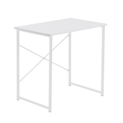 Harbour Housewares Wooden Computer Desk - White/white - Pc Computer Workstation Laptop Tubular Steel Compact Wooden Office Desk - image 1