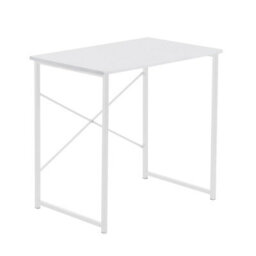 Harbour Housewares Wooden Computer Desk - White/white - Pc Computer Workstation Laptop Tubular Steel Compact Wooden Office Desk - thumbnail 1