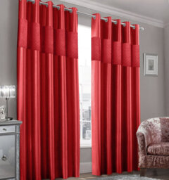 Intimates Quilted Velvet Ring Top Curtains - Luxury Soft Texture Window Drapes, Stylish Modern Window Treatments, Machine Cold Wash - Red