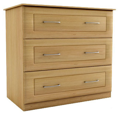 Chasewood Darwin Oak Effect 3 Drawer Ready Assembled Chest Of Drawers (H)775mm (W)800mm (D)500mm