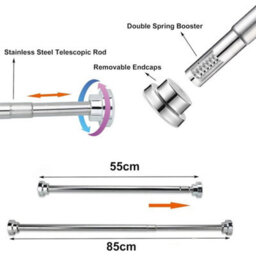 Silver 55To85Cm Heavy Duty Extendable Telescopic Shower Curtain Pole Rail Rod Bath Door Window - thumbnail 2