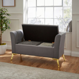 Gfw Pettine Velvet Storage Ottoman Bench Grey - thumbnail 2