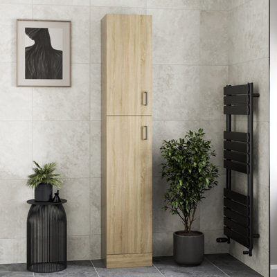 Affine Bathroom Tall Unit Cabinet Oak Effect Soft Close Door Floor Standing Modern - image 1
