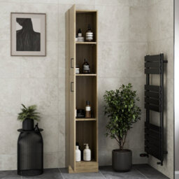 Affine Bathroom Tall Unit Cabinet Oak Effect Soft Close Door Floor Standing Modern - thumbnail 2