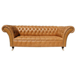 Chesterfield 3 Seater Old English Buckskin Leather Buttoned Seat Sofa In Balmoral Style - thumbnail 3