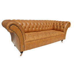 Chesterfield 3 Seater Old English Buckskin Leather Buttoned Seat Sofa In Balmoral Style - thumbnail 2