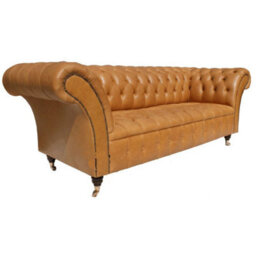 Chesterfield 3 Seater Old English Buckskin Leather Buttoned Seat Sofa In Balmoral Style - thumbnail 4