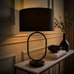Valuelights Antonia Black Fabric Drum Lamp Shade Matte Black Oval Table Lamp With Led Bulb
