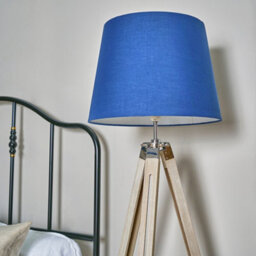 Valuelights Clipper Wood And Silver Chrome Tripod Floor Lamp With Navy Blue Tapered Light Shade With 6W Led Gls Bulb In Warm White - thumbnail 3