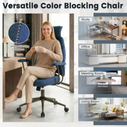Gainoom Ergonomic Office Chair Blue Rolling Swivel Adjustable Work Chair With Rocking Backrest & Wheels - thumbnail 6