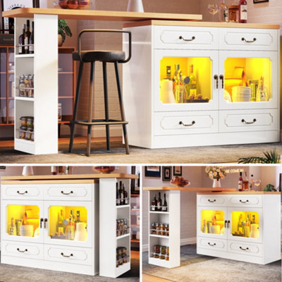 Btm 360 Rotating Kitchen Island Bar Table Led Sideboard 4 Drawers Glass Cabinet Dining Work Desk Kitchen Living Room - image 1