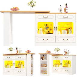 Btm 360 Rotating Kitchen Island Bar Table Led Sideboard 4 Drawers Glass Cabinet Dining Work Desk Kitchen Living Room - thumbnail 8