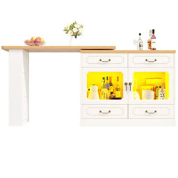 Btm 360 Rotating Kitchen Island Bar Table Led Sideboard 4 Drawers Glass Cabinet Dining Work Desk Kitchen Living Room - thumbnail 9