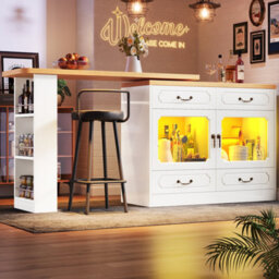 Btm 360 Rotating Kitchen Island Bar Table Led Sideboard 4 Drawers Glass Cabinet Dining Work Desk Kitchen Living Room - thumbnail 4