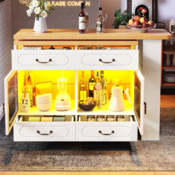 Btm 360 Rotating Kitchen Island Bar Table Led Sideboard 4 Drawers Glass Cabinet Dining Work Desk Kitchen Living Room - thumbnail 5