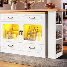 Btm 360 Rotating Kitchen Island Bar Table Led Sideboard 4 Drawers Glass Cabinet Dining Work Desk Kitchen Living Room - thumbnail 2