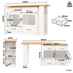 Btm 360 Rotating Kitchen Island Bar Table Led Sideboard 4 Drawers Glass Cabinet Dining Work Desk Kitchen Living Room - thumbnail 7