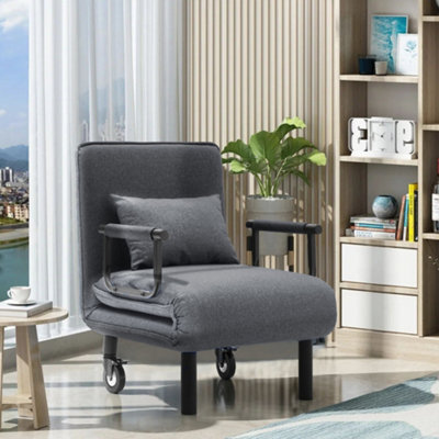 Living And Home Grey Linen Upholstered Adjustable Sofa Bed With Pillow And Castors - image 1