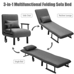 Living And Home Grey Linen Upholstered Adjustable Sofa Bed With Pillow And Castors - thumbnail 5