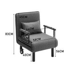 Living And Home Grey Linen Upholstered Adjustable Sofa Bed With Pillow And Castors - thumbnail 3