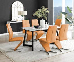 Furniturebox Uk Carson White Marble Effect Dining Table & 6 Mustard Willow Chairs - thumbnail 1
