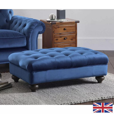 Xample Bordeaux Blue Velvet Footstool Plush Velvet Upholstery, Foam Cushion, Solid Wood Legs - image 1