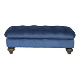 Xample Bordeaux Blue Velvet Footstool Plush Velvet Upholstery, Foam Cushion, Solid Wood Legs - thumbnail 4
