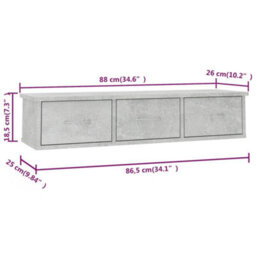 Vidaxl Wall-Mounted Drawer Shelf Concrete Grey 88X26X18.5 Cm Engineered Wood - thumbnail 9