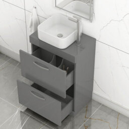 Royal Bathrooms 600mm Floor Standing Vanity Unit 2 Drawer Indigo Grey Gloss & Countertop Basin - Elena - thumbnail 3