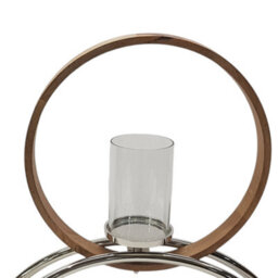 Try Large Circular Wooden And Metal Candle Holder Ornament And Home Accessory In Silver Natural 49Cm Height - thumbnail 3