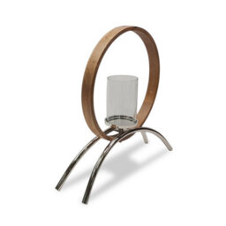 Try Large Circular Wooden And Metal Candle Holder Ornament And Home Accessory In Silver Natural 49Cm Height - thumbnail 2