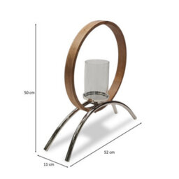 Try Large Circular Wooden And Metal Candle Holder Ornament And Home Accessory In Silver Natural 49Cm Height - thumbnail 4
