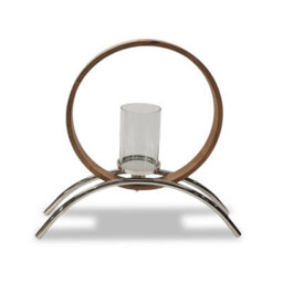 Try Large Circular Wooden And Metal Candle Holder Ornament And Home Accessory In Silver Natural 49Cm Height - thumbnail 1