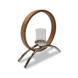 Try Large Circular Wooden And Metal Candle Holder Ornament And Home Accessory In Silver Natural 49Cm Height - thumbnail 5