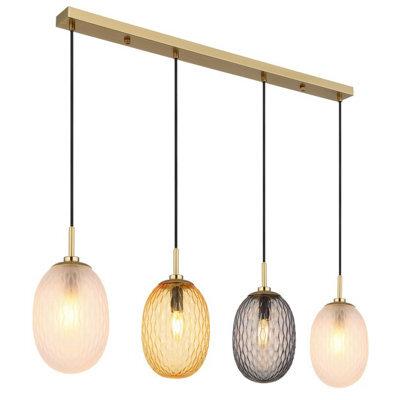 Luminosa Lighting Luminosa Devin Bar Pendant Ceiling Light Gold Colours Matt Glass Shade 4X E14 - image 1