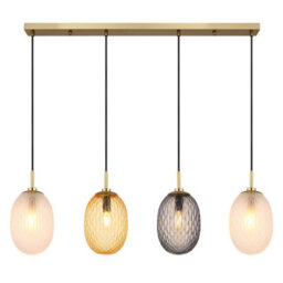 Luminosa Lighting Luminosa Devin Bar Pendant Ceiling Light Gold Colours Matt Glass Shade 4X E14 - thumbnail 3