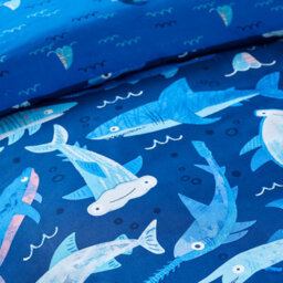 Catherine Lansfield Kids Jawsome Shark Reversible Junior Duvet Cover Set With Pillowcase Navy Blue - thumbnail 4