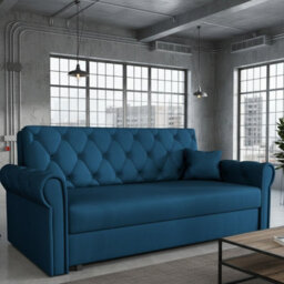 Viva Roma Iv Living Room Sofa Bed With Storage Polyurethane Foam Hr Foam Wave Spring Metal Legs 188X85X98Cm Blue