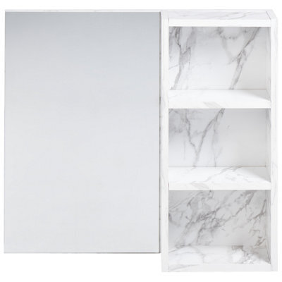 Wyld And Coco White Marble-Effect Bathroom Wall Cabinet With Mirrored Door And Right-Side Storage, 60 X 54 X 14 Cm - image 1
