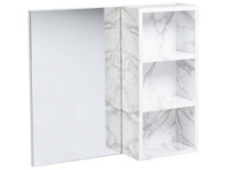 Wyld And Coco White Marble-Effect Bathroom Wall Cabinet With Mirrored Door And Right-Side Storage, 60 X 54 X 14 Cm - thumbnail 3