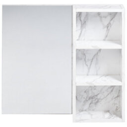 Wyld And Coco White Marble-Effect Bathroom Wall Cabinet With Mirrored Door And Right-Side Storage, 60 X 54 X 14 Cm - thumbnail 1