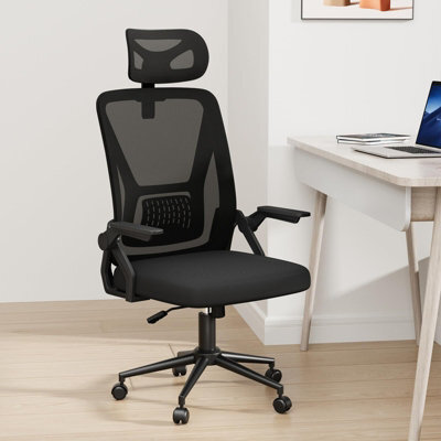 Onemill Ergonomic Mid-Back Mesh Office Chair With Flip-Up Armrests And Headrest-Black - image 1