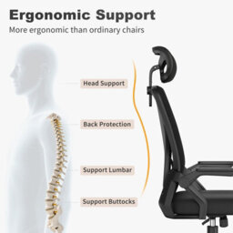 Onemill Ergonomic Mid-Back Mesh Office Chair With Flip-Up Armrests And Headrest-Black - thumbnail 2