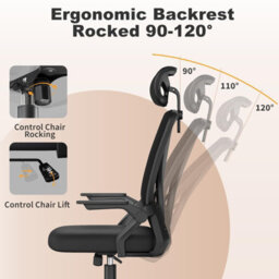 Onemill Ergonomic Mid-Back Mesh Office Chair With Flip-Up Armrests And Headrest-Black - thumbnail 6