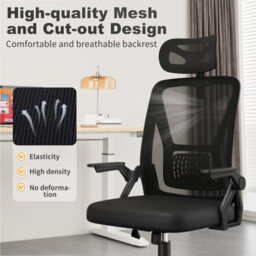 Onemill Ergonomic Mid-Back Mesh Office Chair With Flip-Up Armrests And Headrest-Black - thumbnail 5