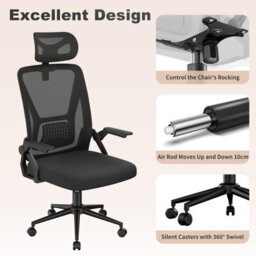 Onemill Ergonomic Mid-Back Mesh Office Chair With Flip-Up Armrests And Headrest-Black - thumbnail 9