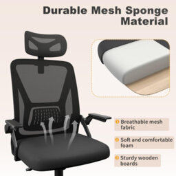 Onemill Ergonomic Mid-Back Mesh Office Chair With Flip-Up Armrests And Headrest-Black - thumbnail 4